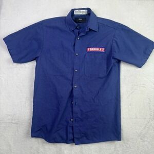 Cintas Terrible's Herbst Blue Short Sleeve Collared Employee Shirt Button Up S